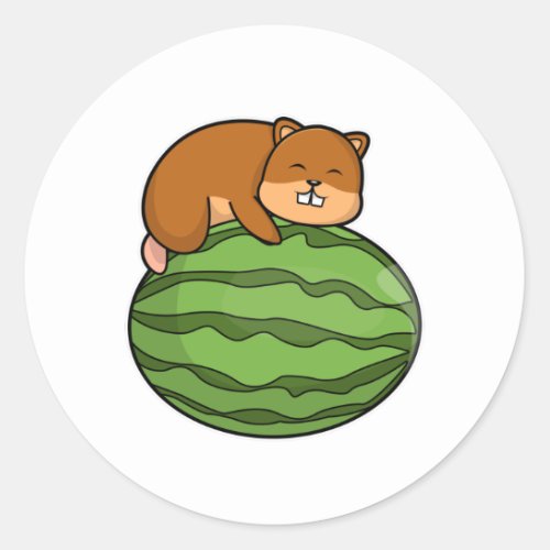 Hamster with Watermelon Classic Round Sticker