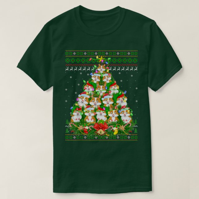 Hamster Xmas Lighting Tree Santa Hamster Ugly Chri T-Shirt (Design Front)