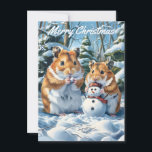 Hamsters and Snowman Christmas Note Card<br><div class="desc">Send adorable holiday wishes with this charming Christmas card featuring two cute hamsters enjoying a snowy winter day. One hamster is holding a snowball, while the other hamster proudly stands next to a tiny snowman wearing a festive scarf. The snowy woodland background adds to the Christmas atmosphere, with snow-covered trees...</div>