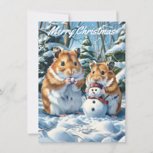 Hamsters and Snowman Christmas Note Card