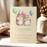 Hamsters & Balloons kid's birthday celebration Invitation<br><div class="desc">Make your child's birthday party extra special with our charming hamster-themed invitation! Featuring two adorable hamsters holding pink, green and blue balloons, this invitation sets the stage for a fun-filled celebration. The background is a light yellow color. With customizable text below the illustration, you can personalize the invitation to suit...</div>