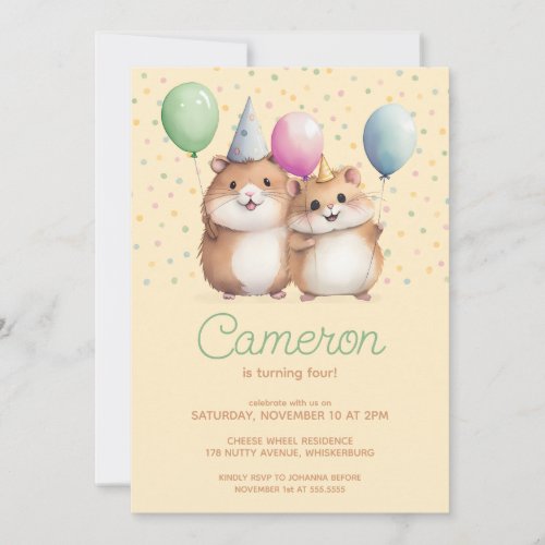 Hamsters  Balloons kids birthday celebration Invitation