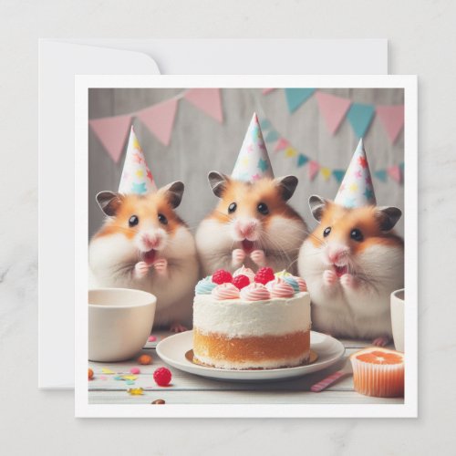 Hamsters eating cake birthday invitation