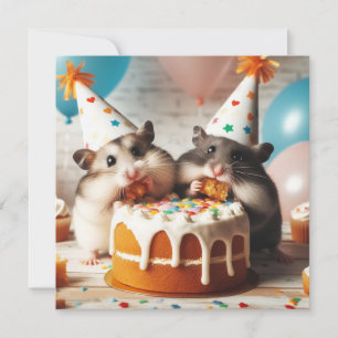 Hamsters eating cake birthday invitation