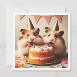 Hamsters eating cake birthday invitation