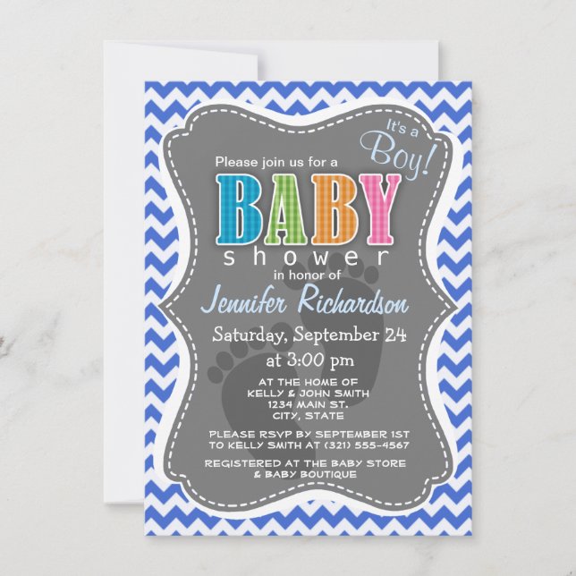 Han Blue Chevron Stripes Invitation (Front)