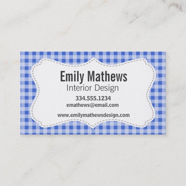 Han Blue Gingham; Checkered Business Card (Front)