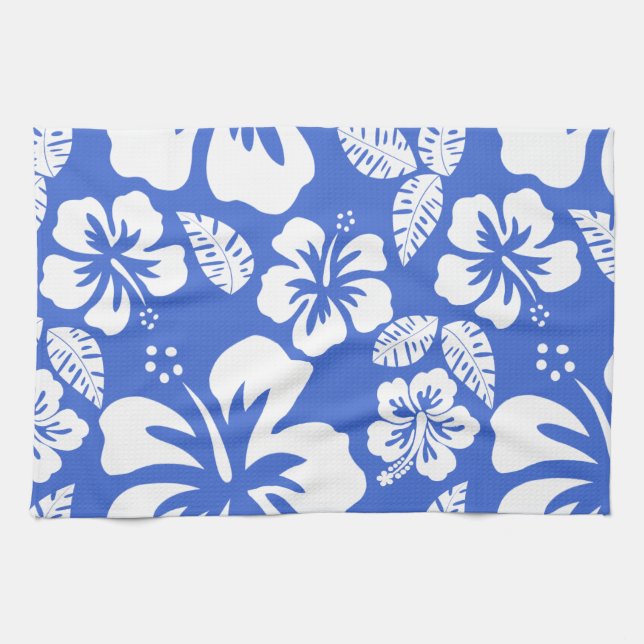 Han Blue Hawaiian Tropical Hibiscus Kitchen Towel (Horizontal)