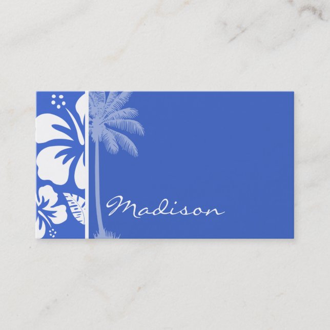 Han Blue Hawaiian Tropical Hibiscus; Palm Business Card (Front)