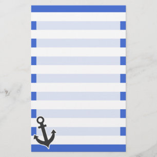 Han Blue Horizontal Stripes; Nautical Anchor Stationery