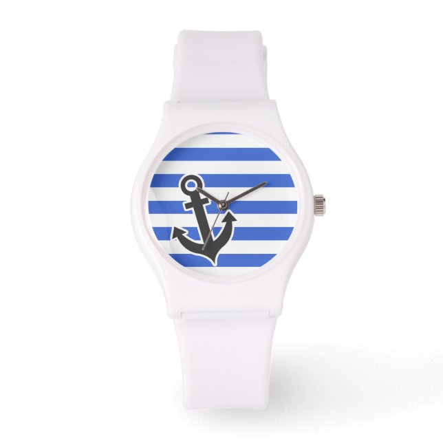 Han Blue Horizontal Stripes; Nautical Anchor Watch (Front)