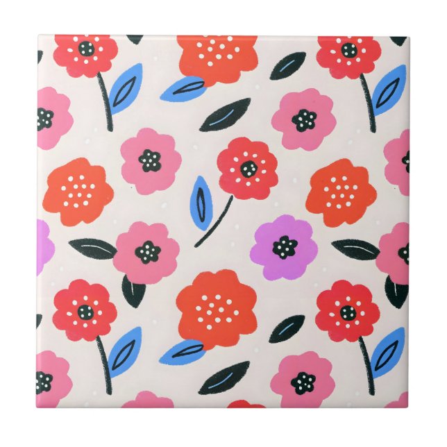 Han drawing flowers pattern ceramic tile (Front)