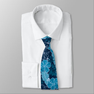 Hana Hawaiian Hibiscus Tropical - Indigo Blue Neck Tie