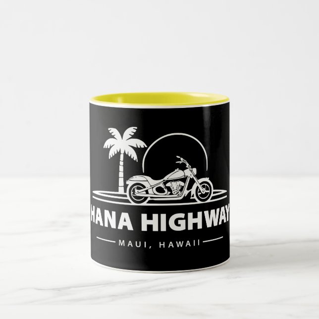 Hana Highway Maui Hawaii Motorcycle Two-Tone Coffee Mug (Center)
