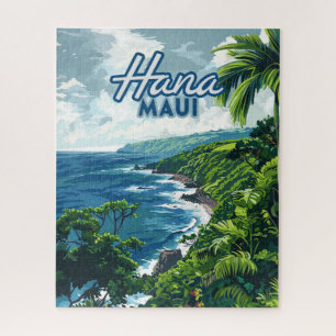 Hana Maui Hawaii Road to Hana Beach Coast Retro Jigsaw Puzzle