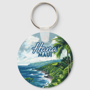Hana Maui Hawaii Road to Hana Beach Coast Retro Keychain