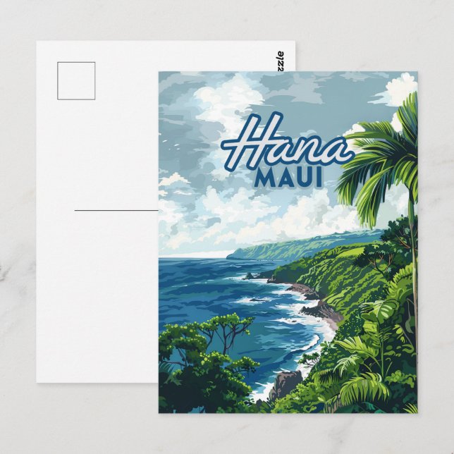 Hana Maui Hawaii Road to Hana Beach Coast Retro Postcard (Front/Back)