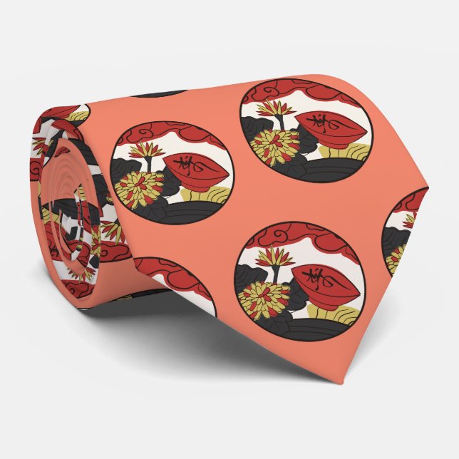 Hanafuda "Kiku-ni-sakazuki" Neck Tie (Rolled)