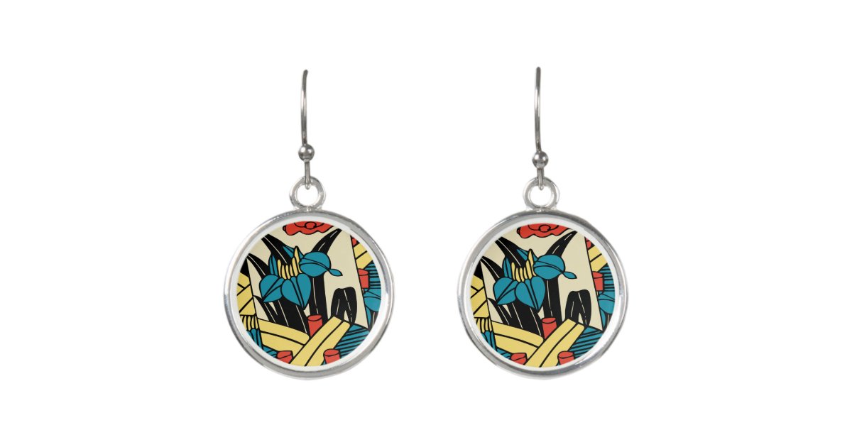 Japanese Hanafuda-like Hamdmade Earrings