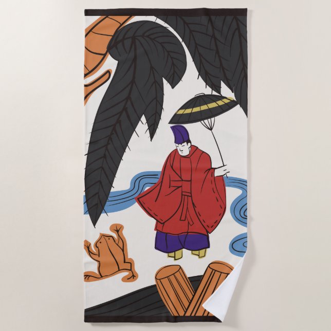 Hanafuda "Yanagi-ni-Ono-Michikaze" Beach Towel (Front)