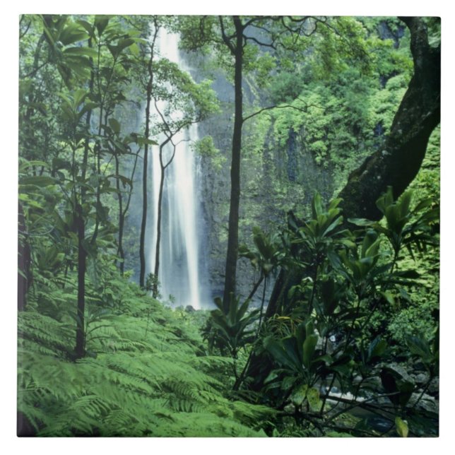 Hanakapiai Falls along the Na Pali Coast, Kauai, Ceramic Tile (Front)