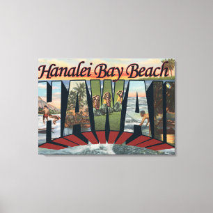 Hanalei Bay Beach, Hawaii - Large Letter Scenes Canvas Print