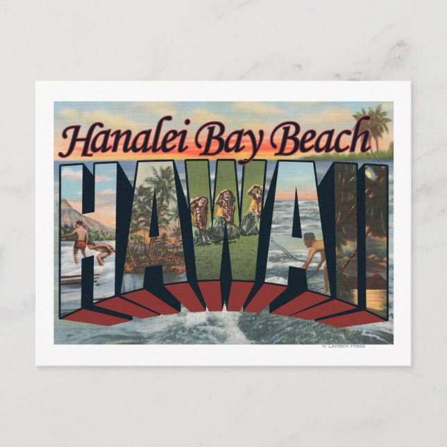 Hanalei Bay Beach, Hawaii - Large Letter Scenes Postcard (Front)
