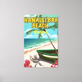 Hanalei Bay Beach Hawaii Travel Poster Canvas Print by bartonleclaydesign at Zazzle