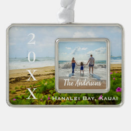 Hanalei Bay Boats, Kauai Hawaii Year/Text Photo Christmas Ornament