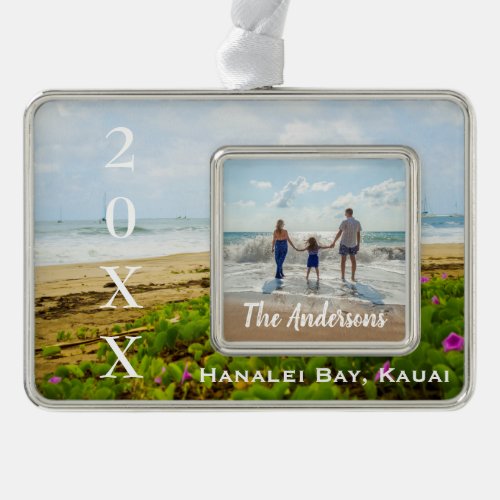 Hanalei Bay Boats Kauai Hawaii YearText Photo Christmas Ornament