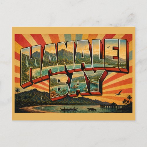 Hanalei Bay Hawaii Crescent Beach Mountain Art Postcard