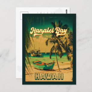 Hanalei Bay Hawaii Vintage Palm Trees Souvenir 60s Postcard