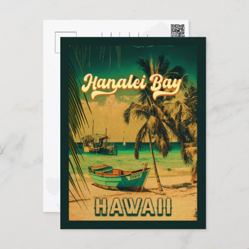 Hanalei Bay Hawaii Vintage Palm Trees Souvenir 60s Postcard