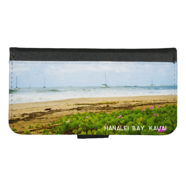 Hanalei Bay, Kauai Hawaii Beach & Boats iPhone Wallet Case (Front (Horizontal))