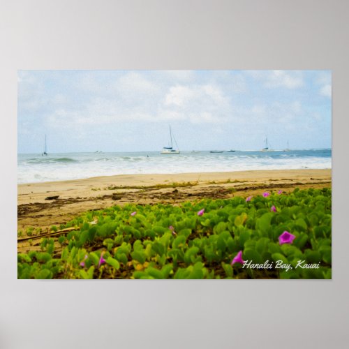Hanalei Bay â Kauai Hawaii â Beach  Boats Scene Poster