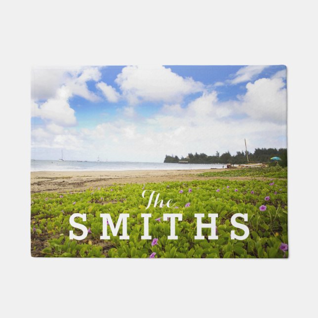 Hanalei Bay, Kauai Hawaii Beach Flowers Doormat (Front)