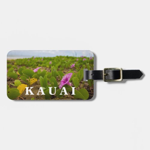 Hanalei Bay Kauai Morning Glory Purple Flower Luggage Tag