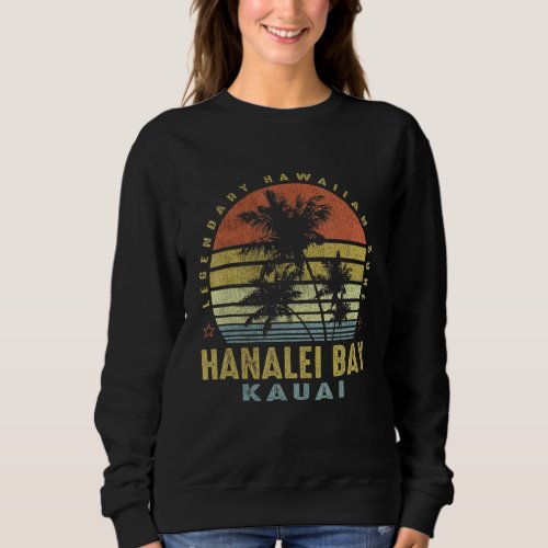 Hanalei Bay Kauai Retro Palm Sunset  Beach Sweatshirt
