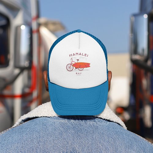 Hanalei Bay Kauai Vintage Beach Surfing Trucker Hat