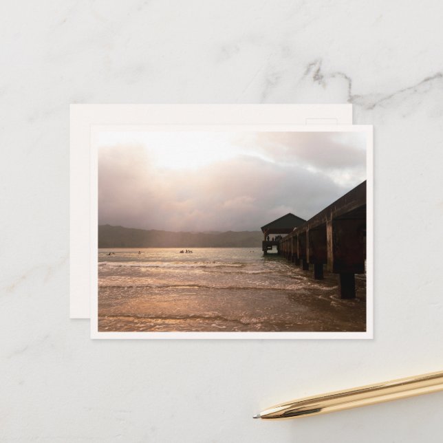 Hanalei Bay Pier at Sunset Kauai Blank Postcard (Front/Back In Situ)