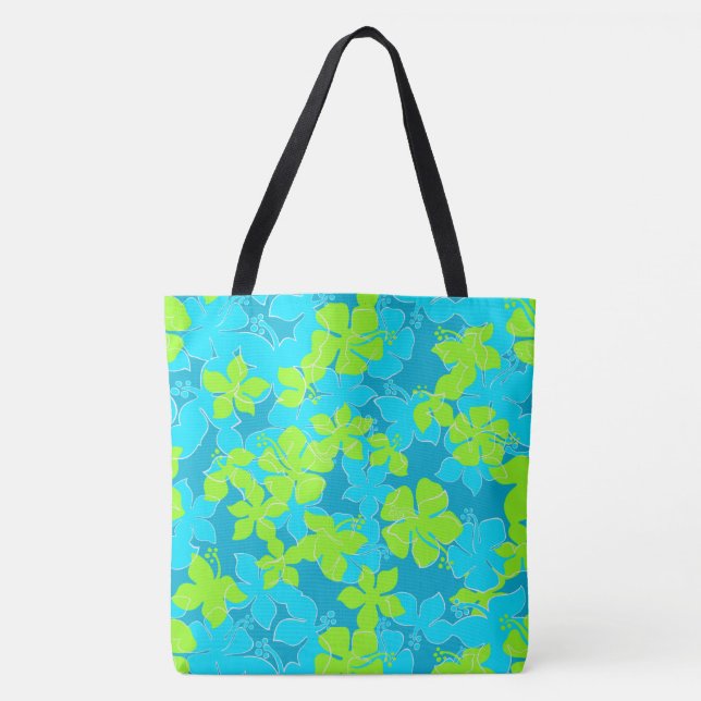 Hanalei Hawaiian Hibiscus Camo Floral Beach Bag (Front)