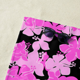 Hanalei Hawaiian Hibiscus Camo Floral - Pink Beach Towel