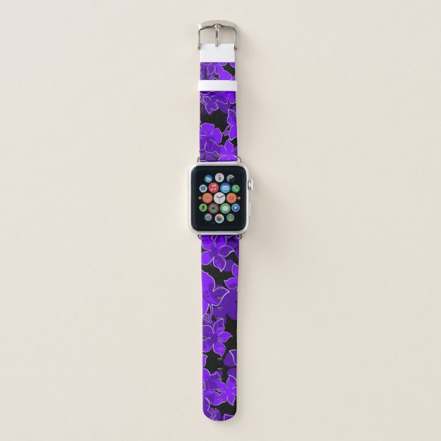 Hanalei Hawaiian Hibiscus Camo Floral Purple Apple Watch Band (Front)