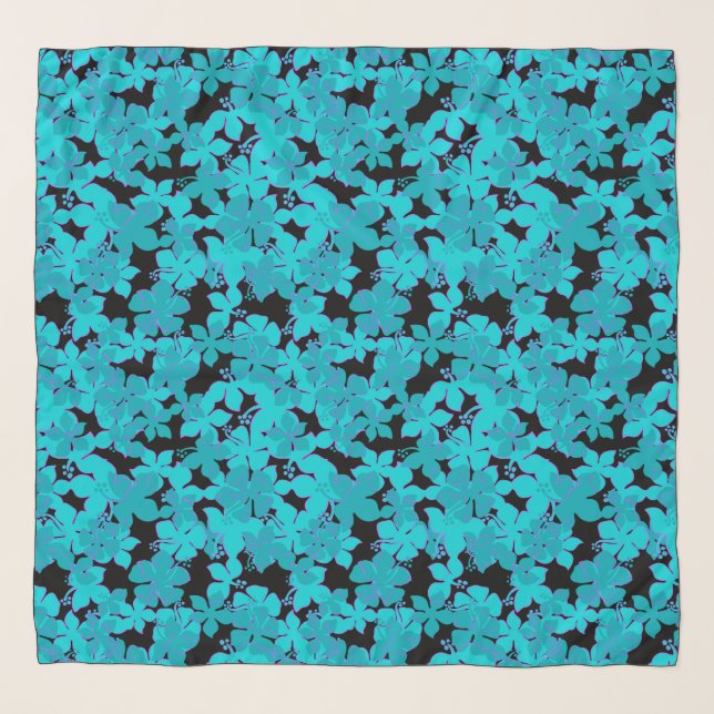 Hanalei Hawaiian Hibiscus Camo Floral Teal Scarf (Front)
