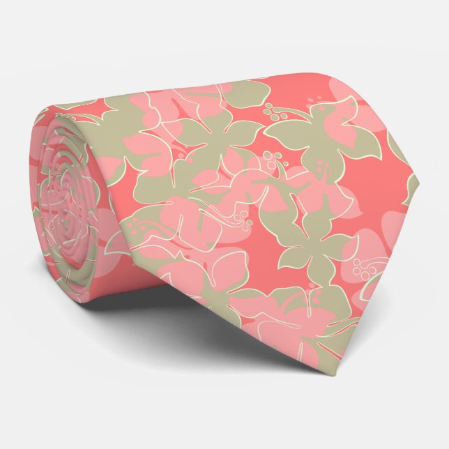Hanalei Hawaiian Hibiscus Floral Two-sided Printed Neck Tie (Rolled)