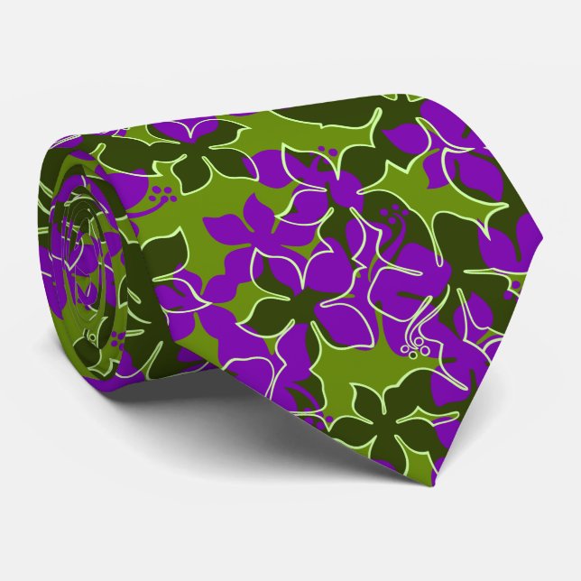 Hanalei Hawaiian Hibiscus Floral Two-sided Printed Neck Tie (Rolled)