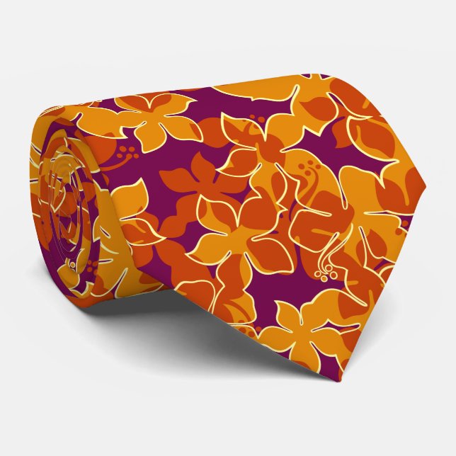 Hanalei Hawaiian Hibiscus Floral Two-sided Printed Neck Tie (Rolled)