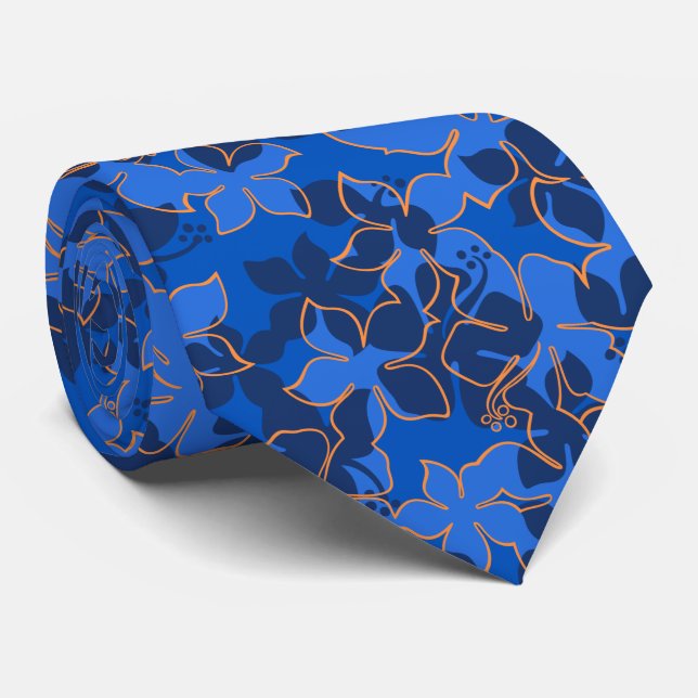 Hanalei Hawaiian Hibiscus Floral Two-sided Printed Neck Tie (Rolled)