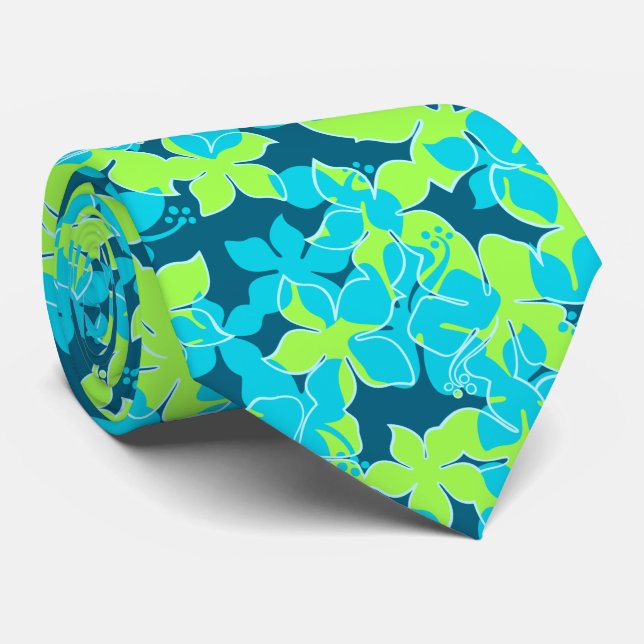 Hanalei Hawaiian Hibiscus Floral Two-sided Printed Neck Tie (Rolled)