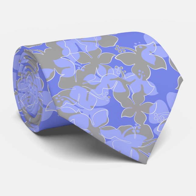 Hanalei Hawaiian Hibiscus Floral Two-sided Printed Tie (Rolled)